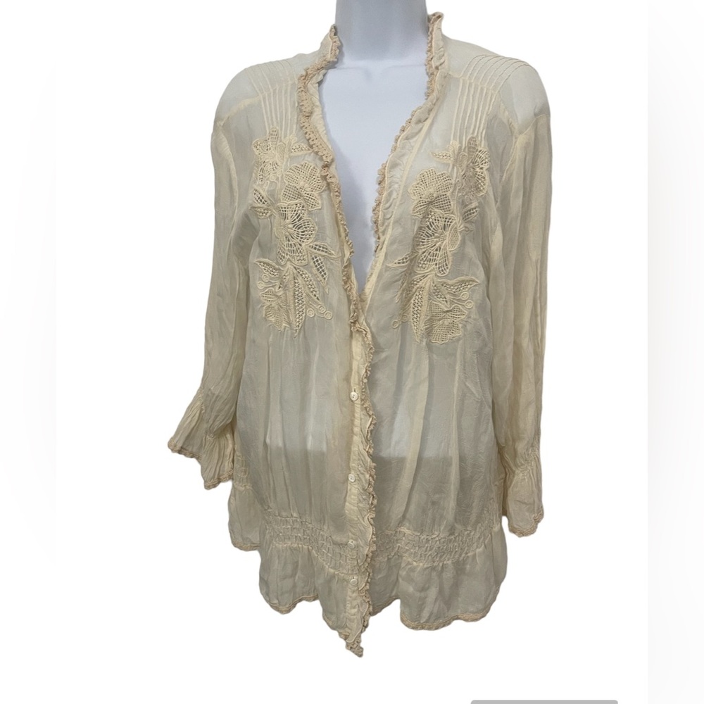 Johnny Was Cream Button Down Shirt